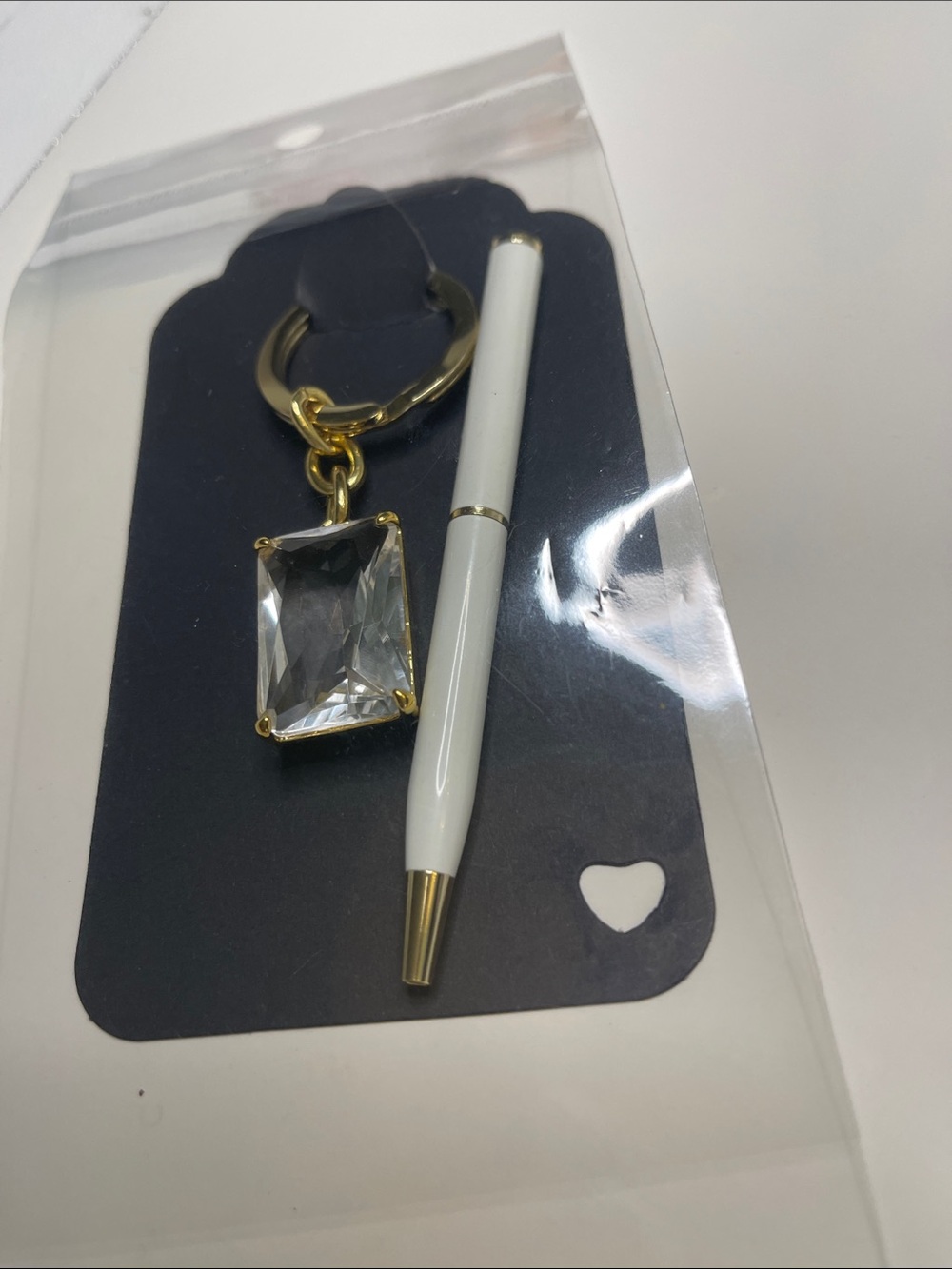 Coach Gold Rectangular Crystal Keychain with White Coach Pen - Picture 8 of 8